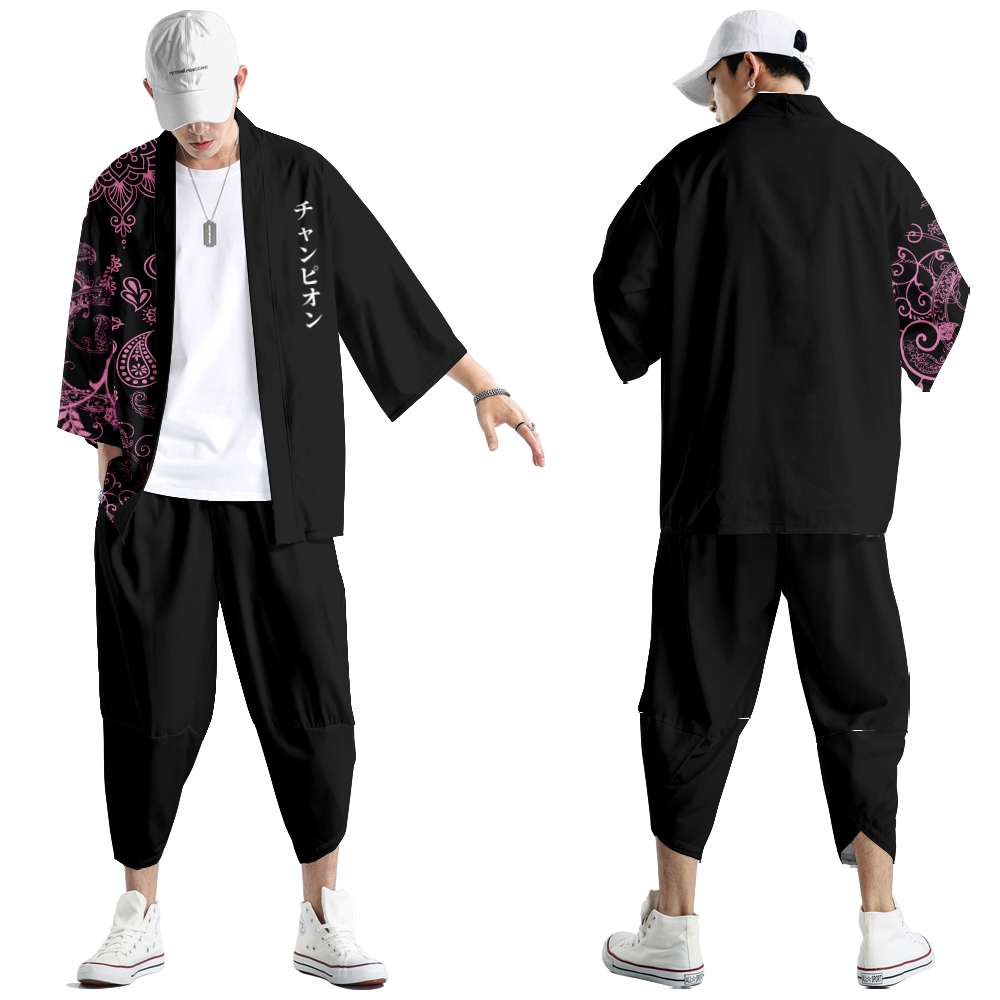 Men'S Kimono Accessories - Dwuczęściowy garnitur Anime kwiat styl japoński